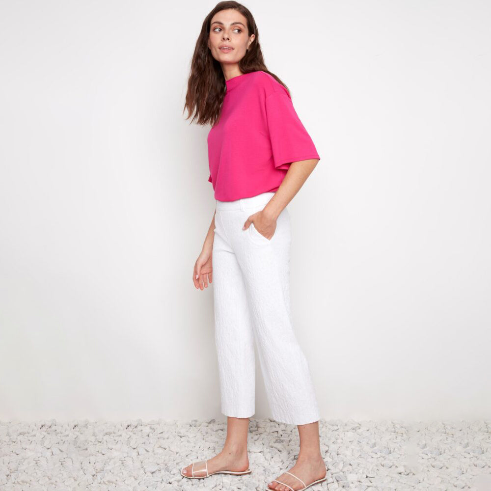 Textured Techno Wide Leg Cropped Pant White