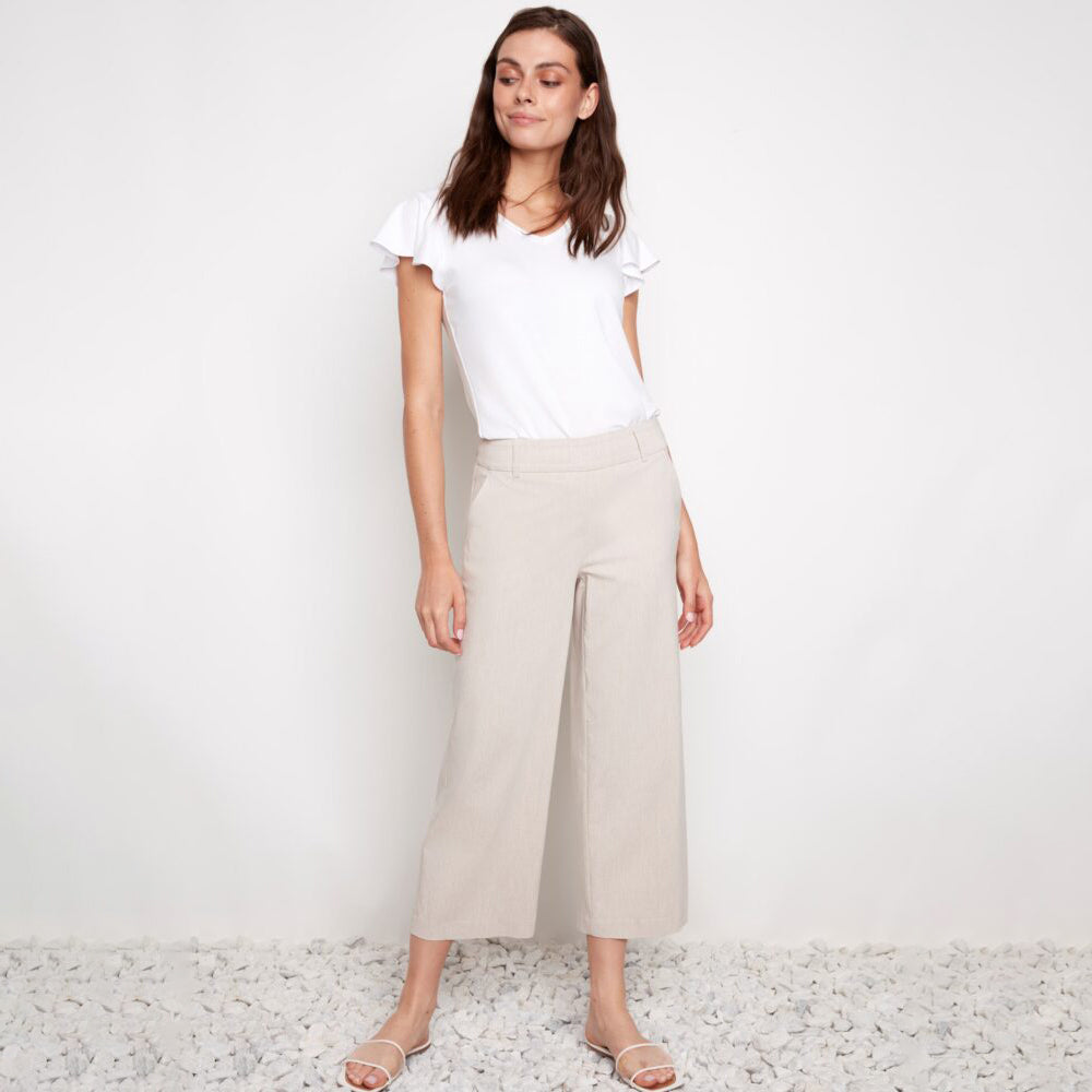 Linen Effect Wide Leg Cropped Pant Linen