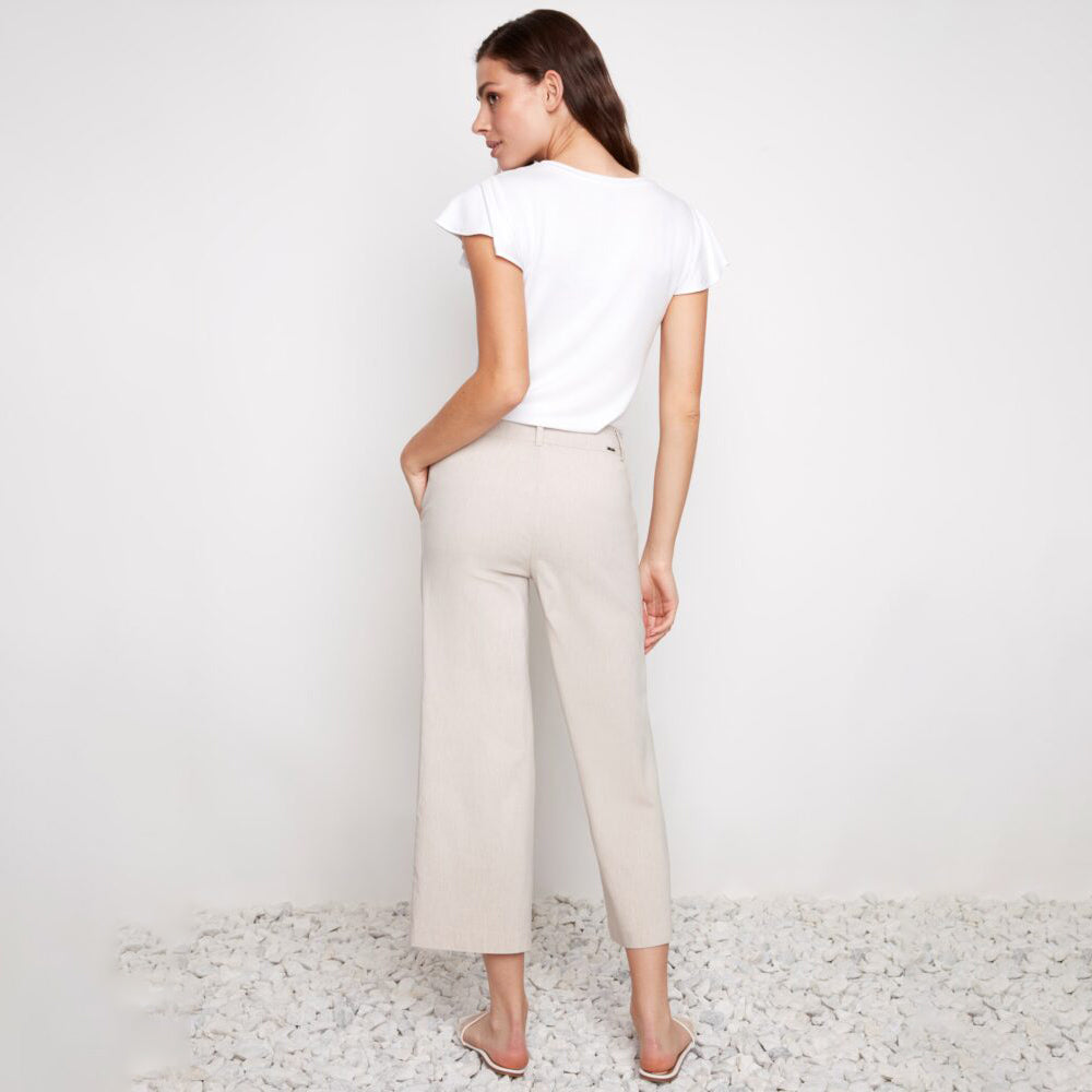 Linen Effect Wide Leg Cropped Pant Linen