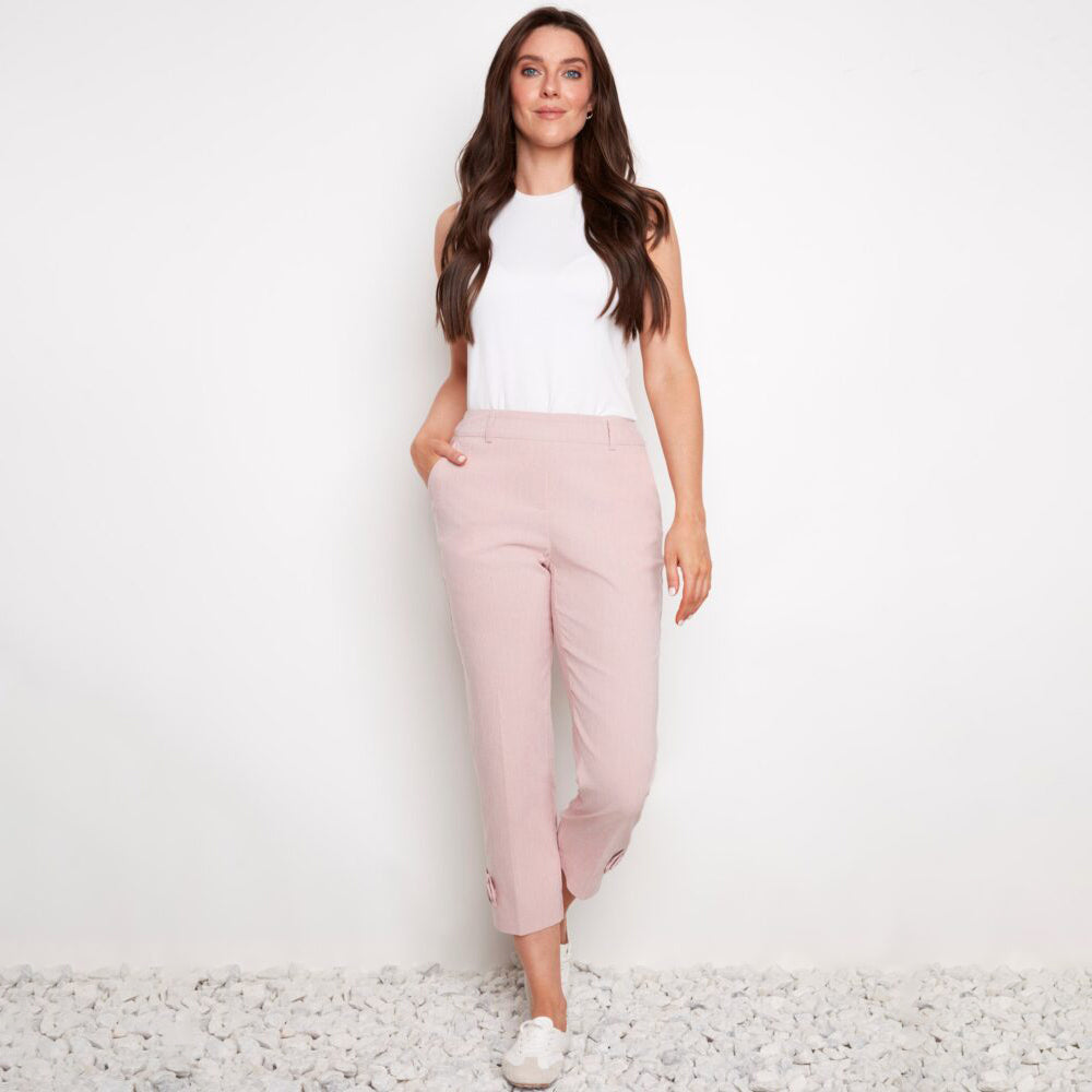 Pink Stripe Techno Button-Tab Cropped Pant