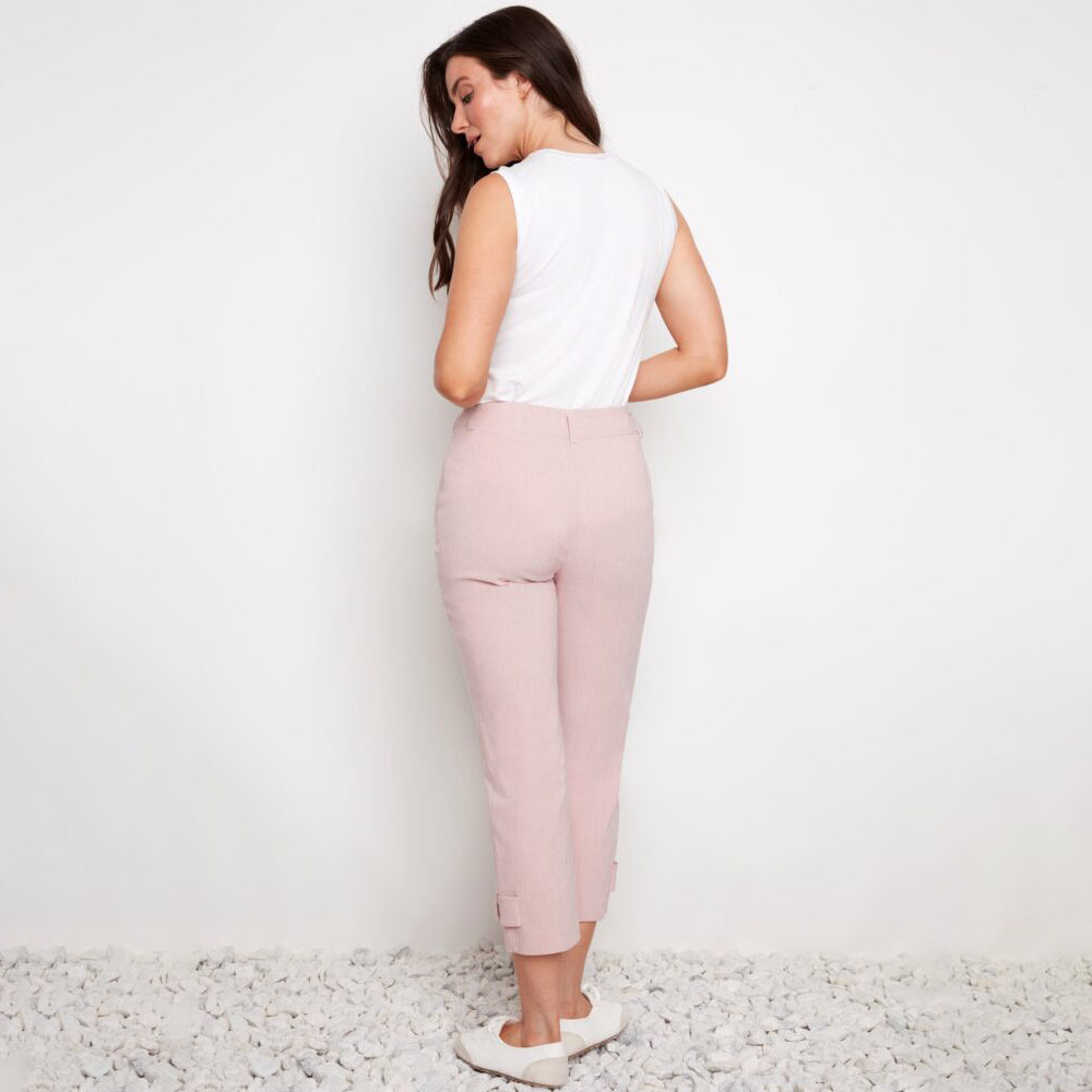 Pink Stripe Techno Button-Tab Cropped Pant