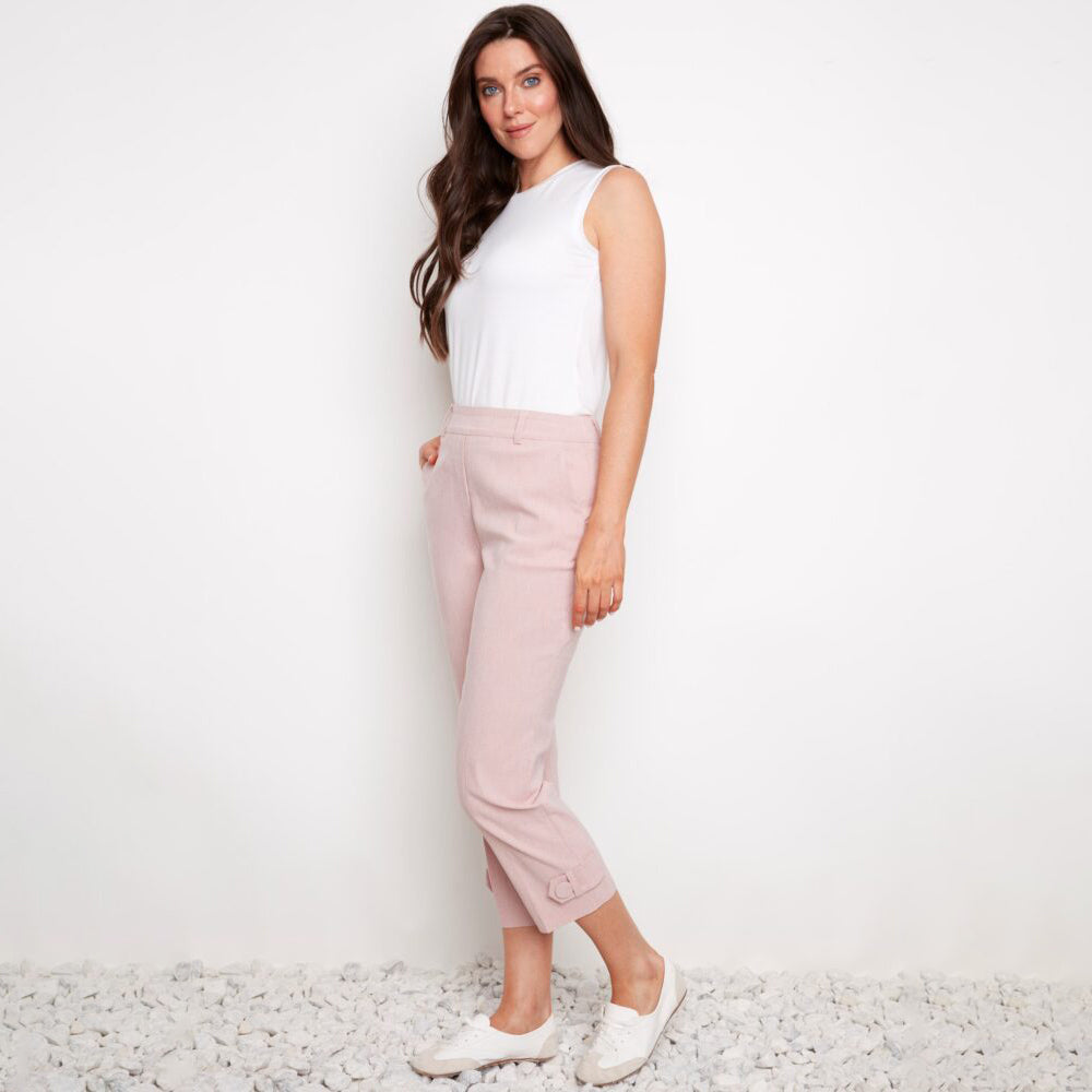 Pink Stripe Techno Button-Tab Cropped Pant