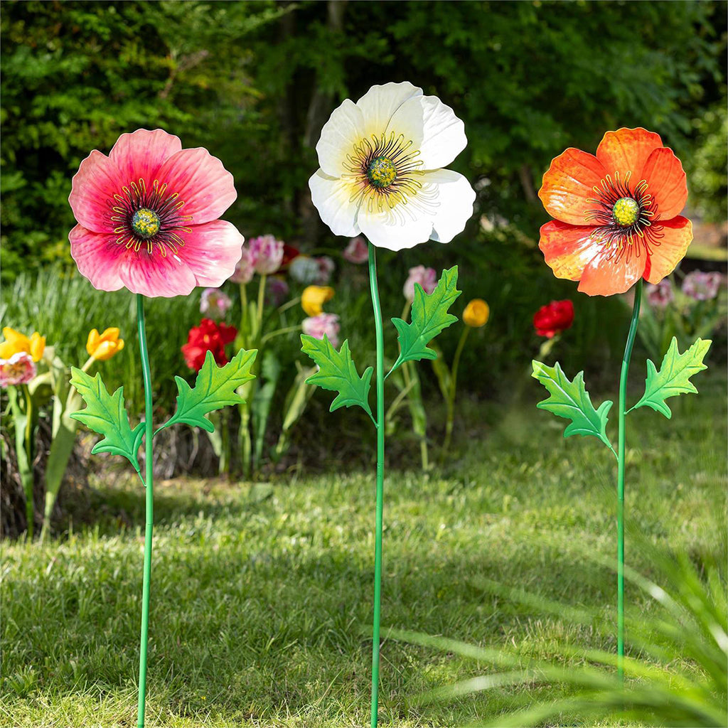 Metal Poppy Garden Stake 43"