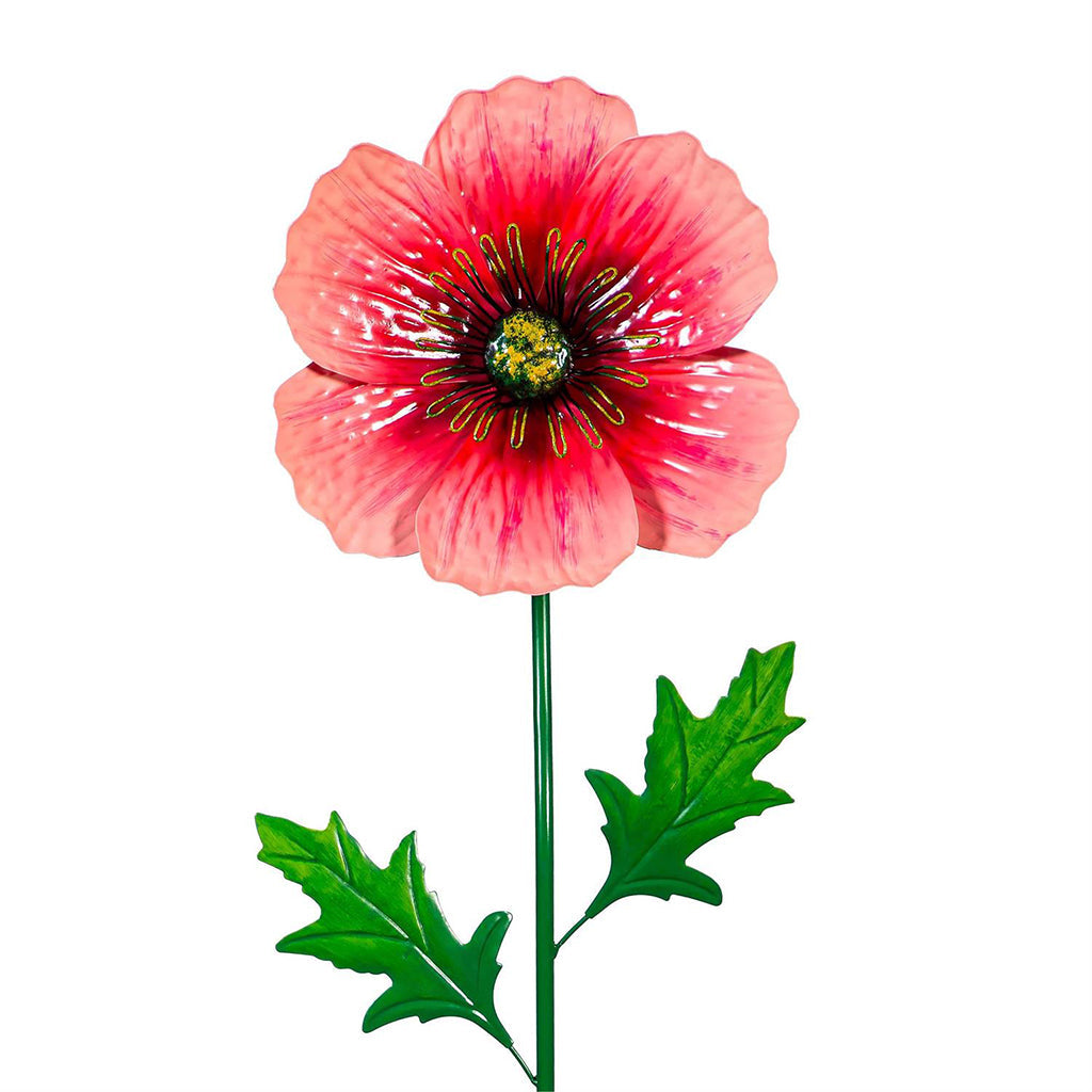 Metal Poppy Garden Stake 43"