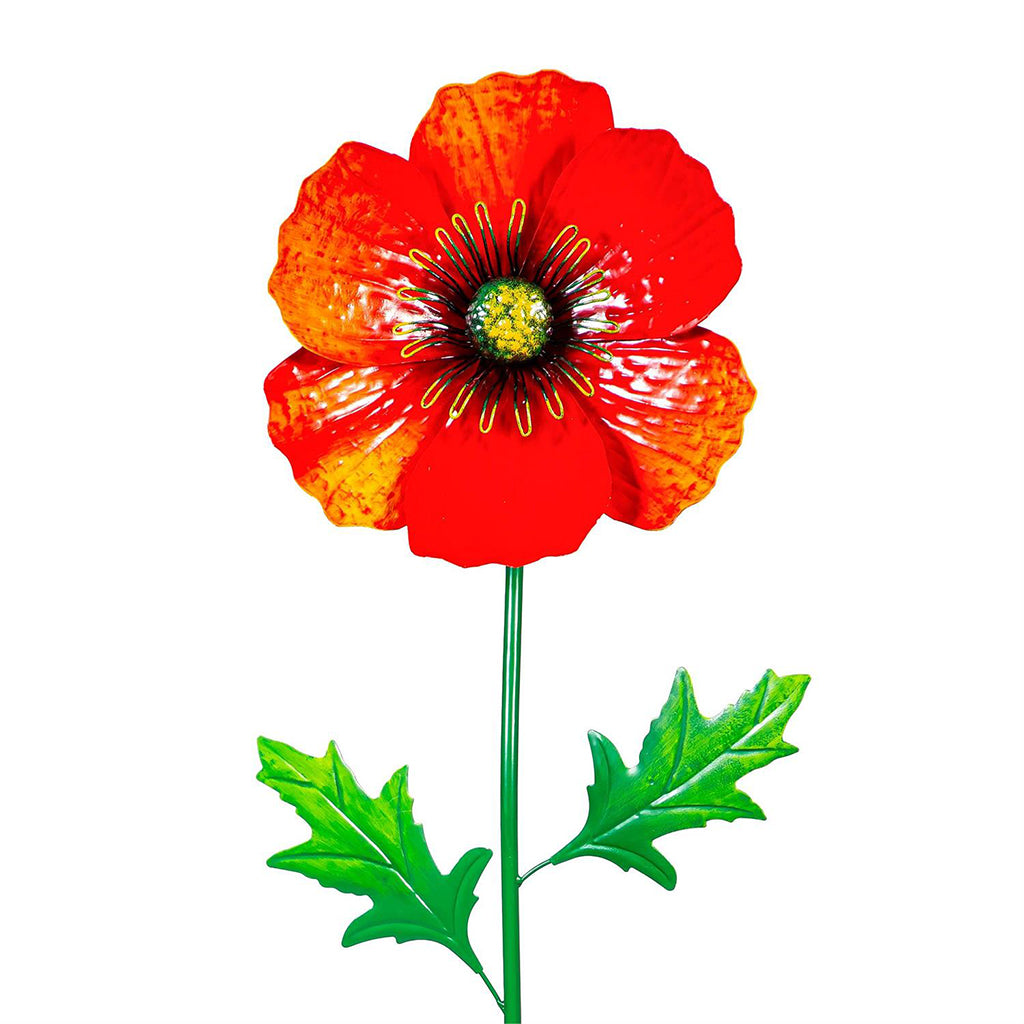 Metal Poppy Garden Stake 43"