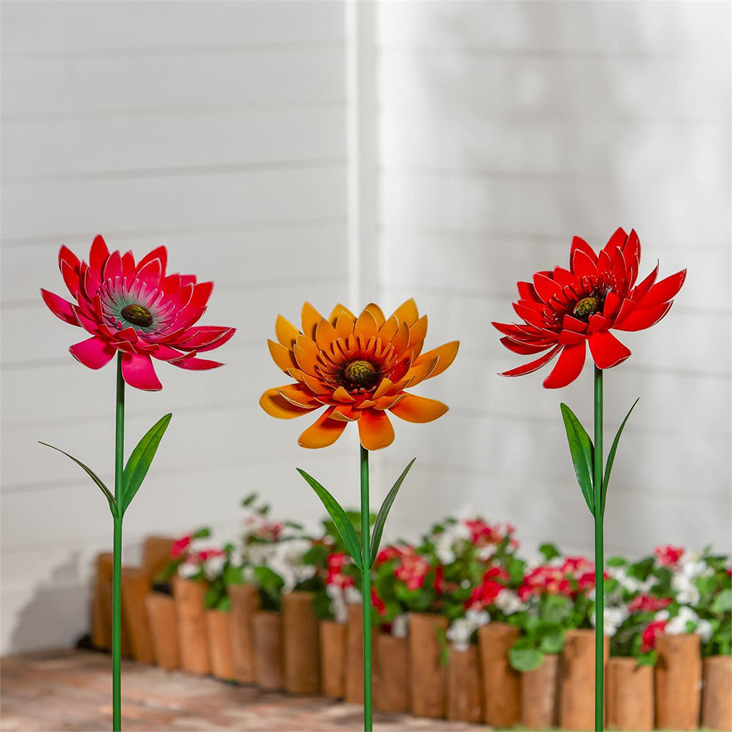 Metal Layered Flower Garden Stake 40"
