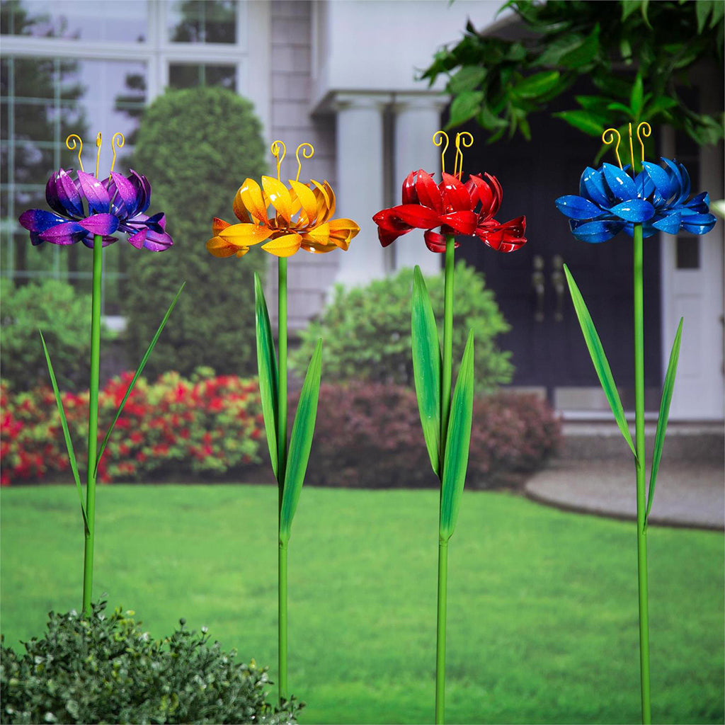 Metal Spinning Flower Stake 37"