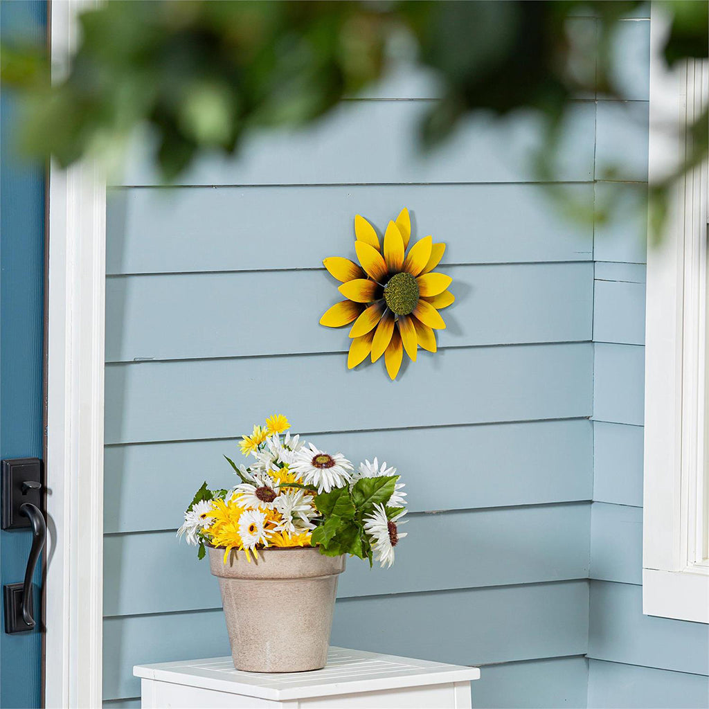 Metal Yellow Sunflower Wall Spinner 13in