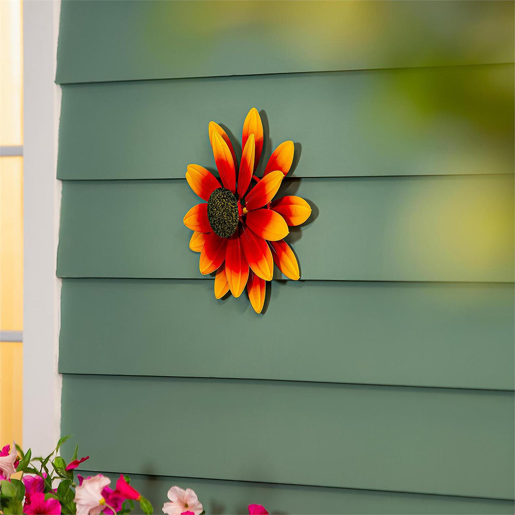 Metal Red Sunflower Wall Spinner 13in