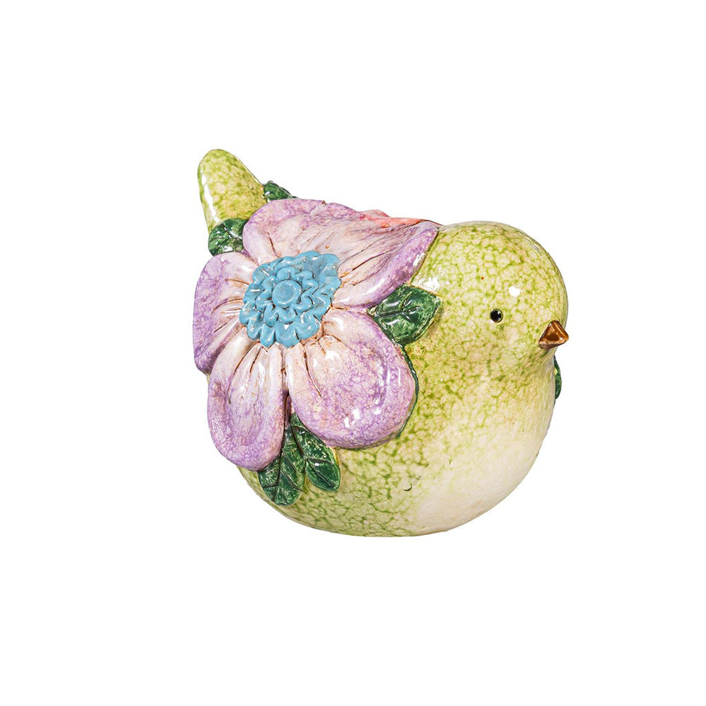 Floral Bird Statue Sitting 5in