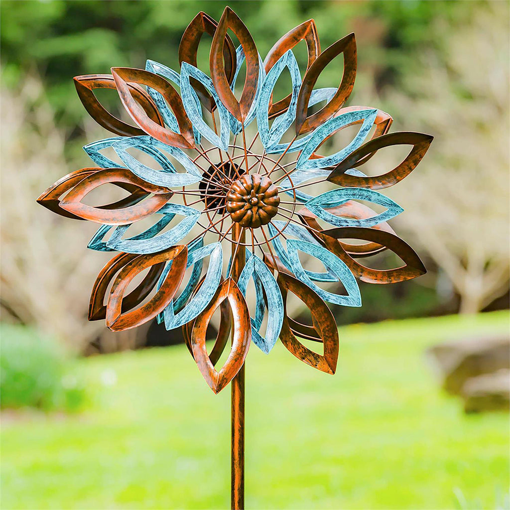 Copper and Verdigris Leaves 75" Wind Spinner