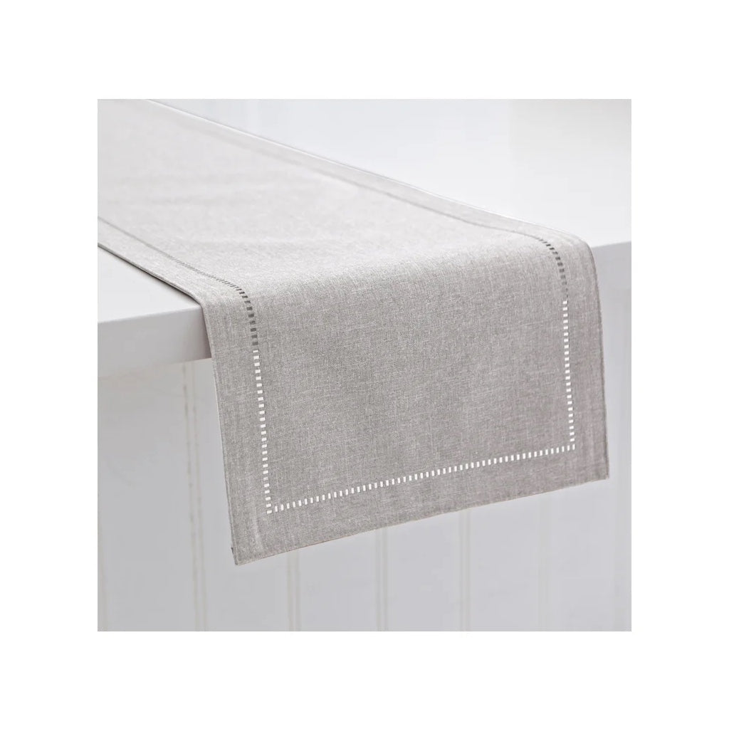 Hemstitch Table Runner 14x72" Light Grey