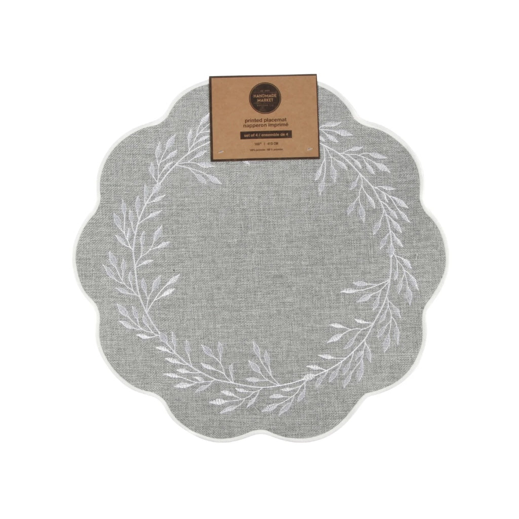 Embroidered Leaf Placemat set of 4 Ash Blue