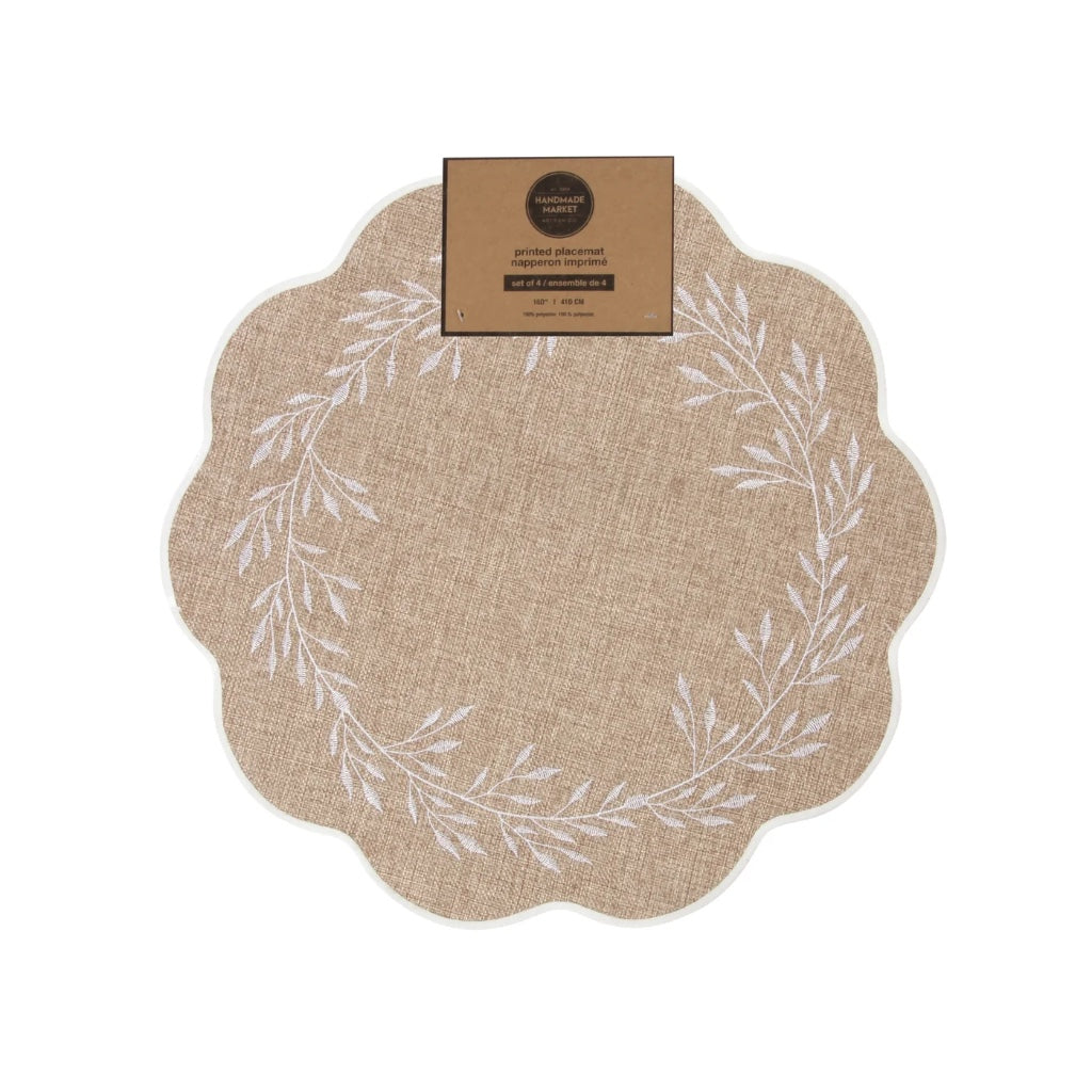 Embroidered Leaf Placemat set of 4 Taupe