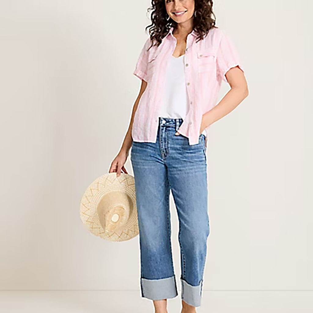 Beach Breeze Linen-Blend Camp Shirt Salmon