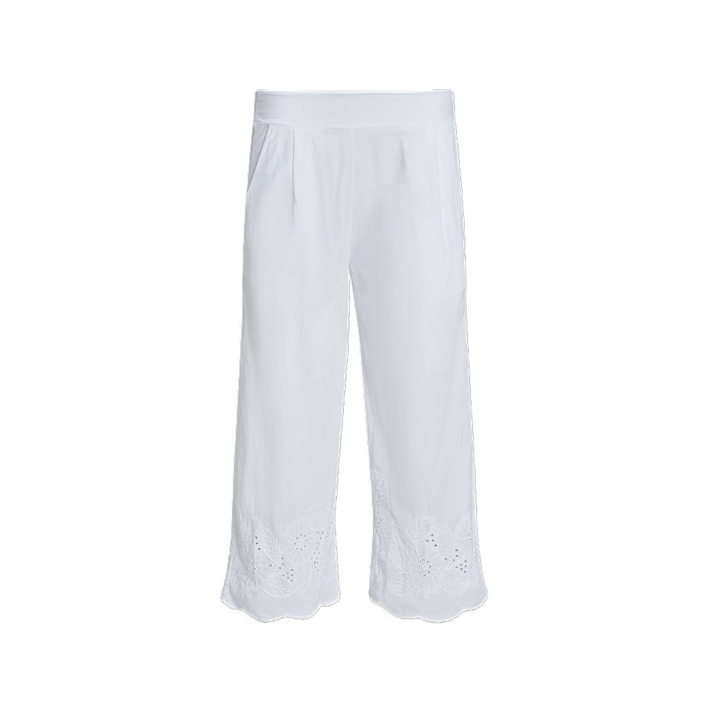Pull-On Cropped Pant Eyelet Border White