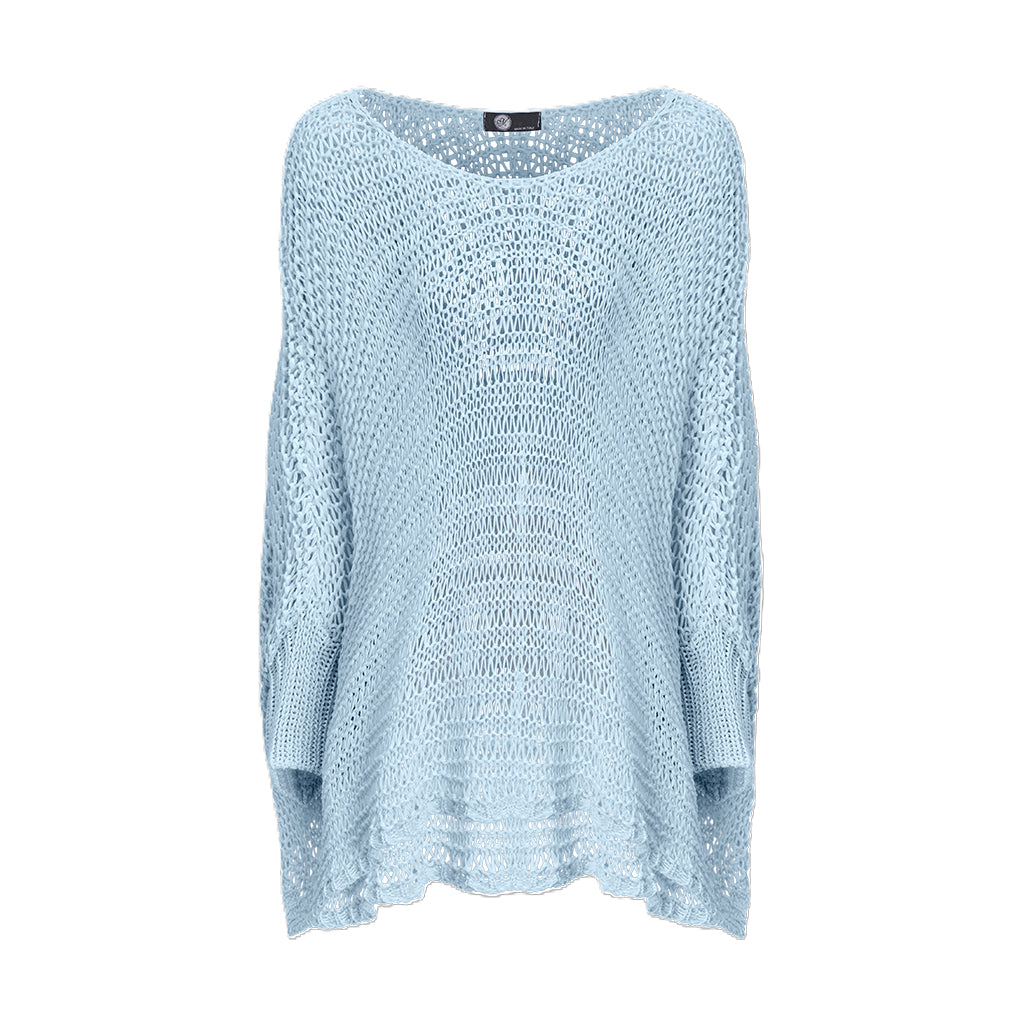Open Knit Boat-Neck Sweater Sky
