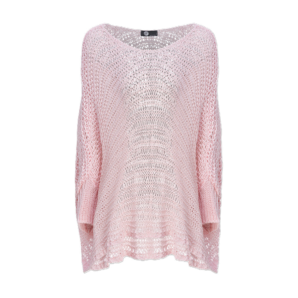 Open Knit Boat-Neck Sweater Peony