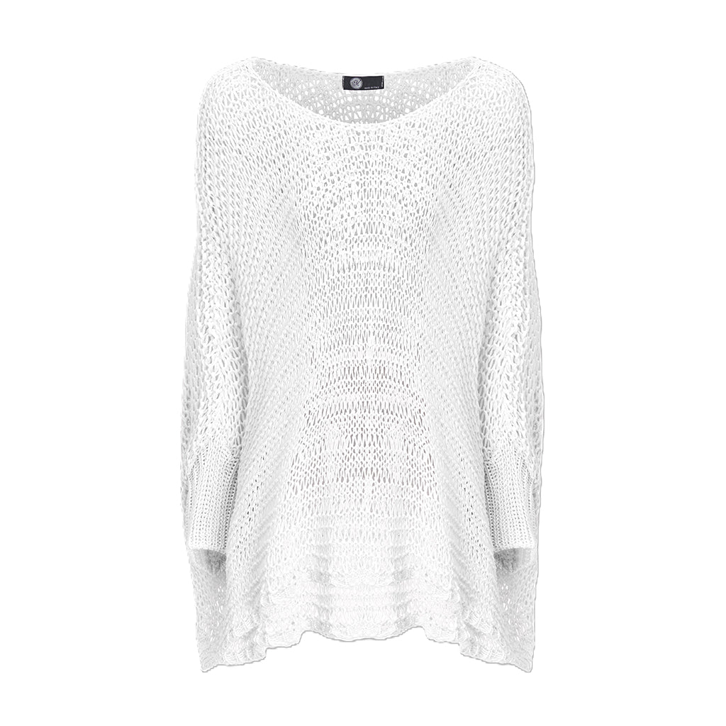 Open Knit Boat-Neck Sweater White