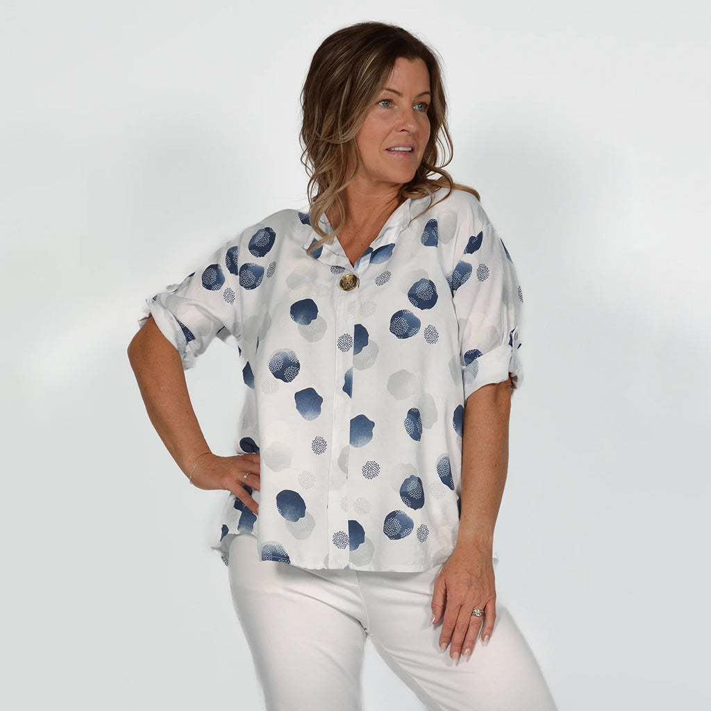 Polka Dot One Button Top White