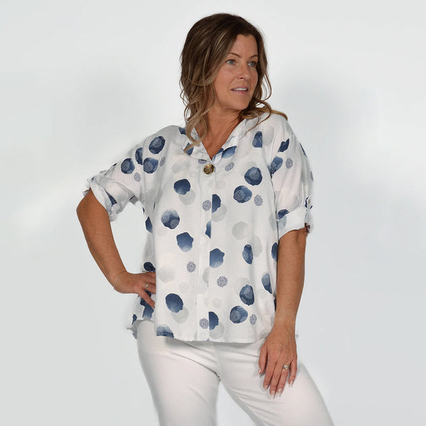 Polka Dot One Button Top White - Sheridan Nurseries