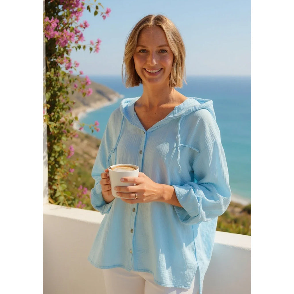 Light Blue Cotton Gauze Hoodie