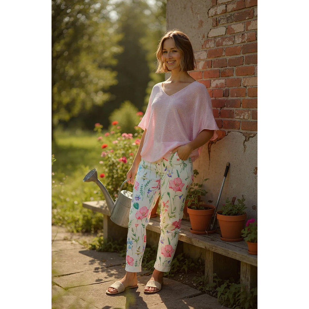 White Floral Print Pant