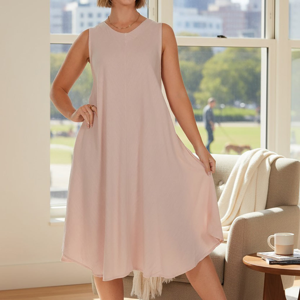Sleeveless Linen Bias Dress Pink