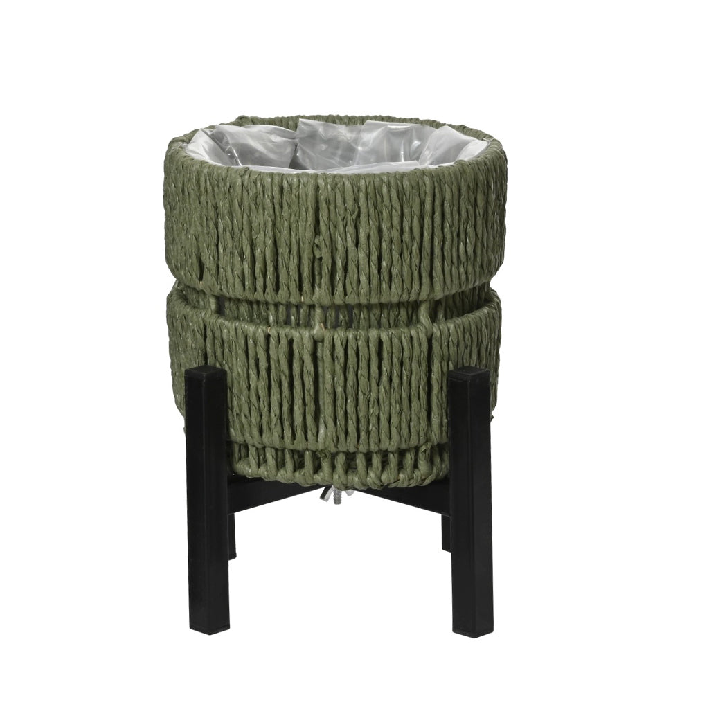 Wicker Planter on Stand Green