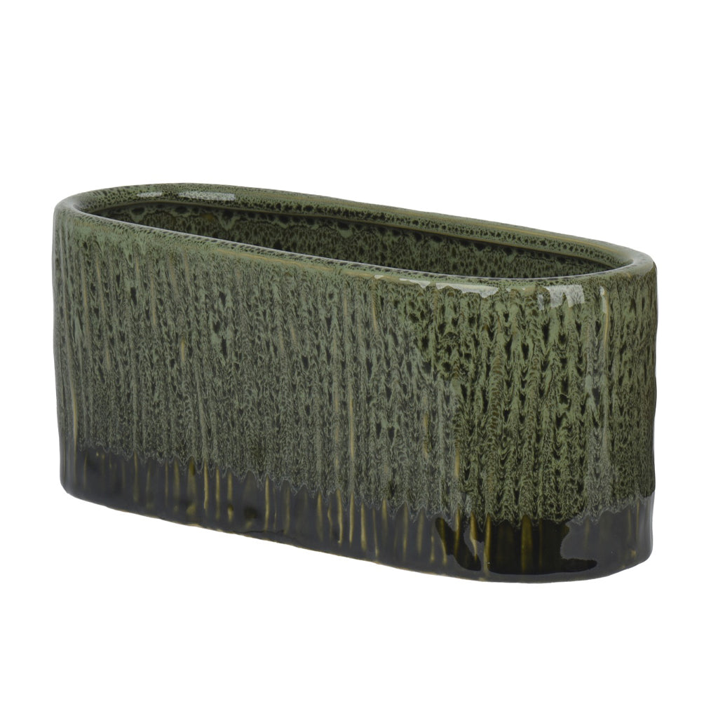 Elongated Stoneware Planter Green