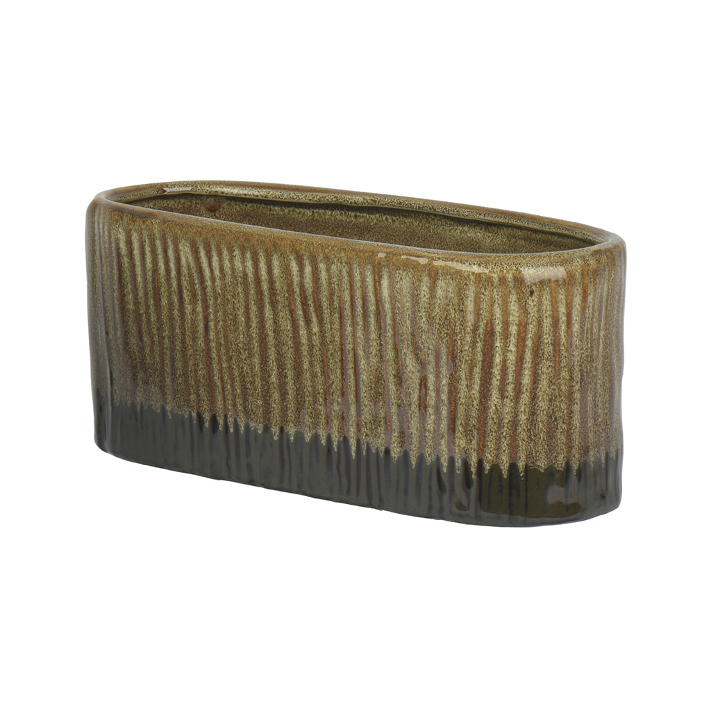 Elongated Stoneware Planter Brown