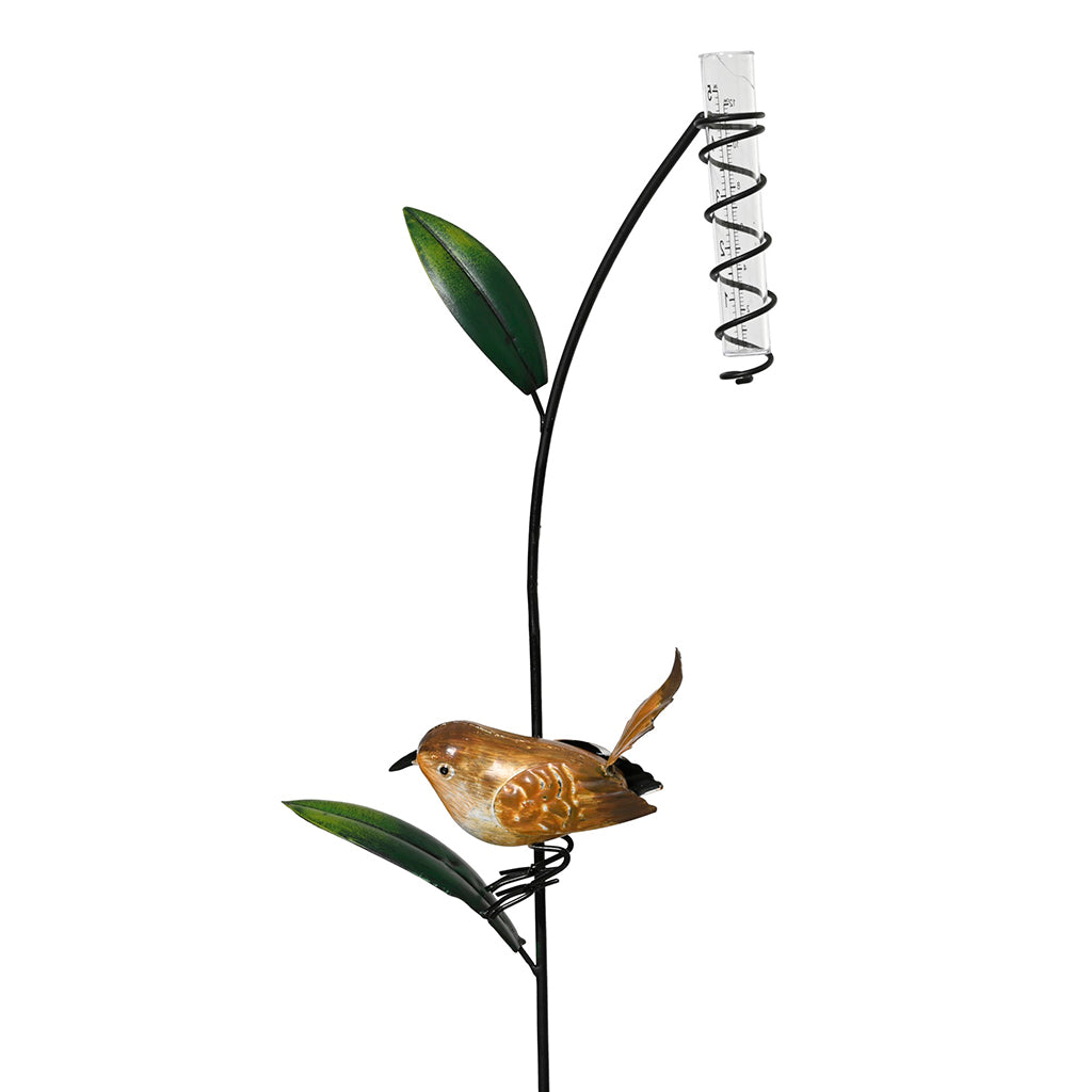 Rain Gauge Garden Stake Brown Bird 40"