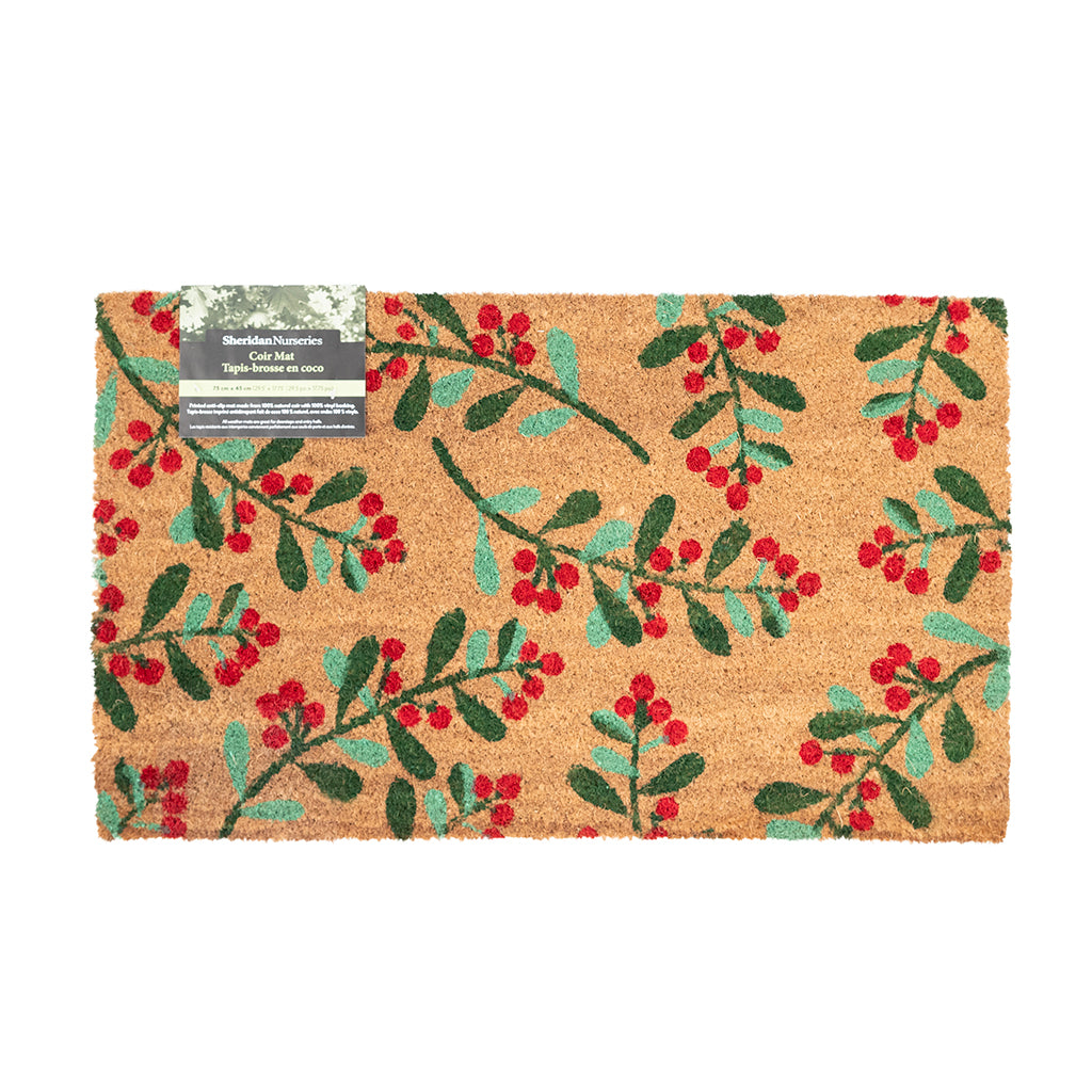 Holly Christmas Coir Mat