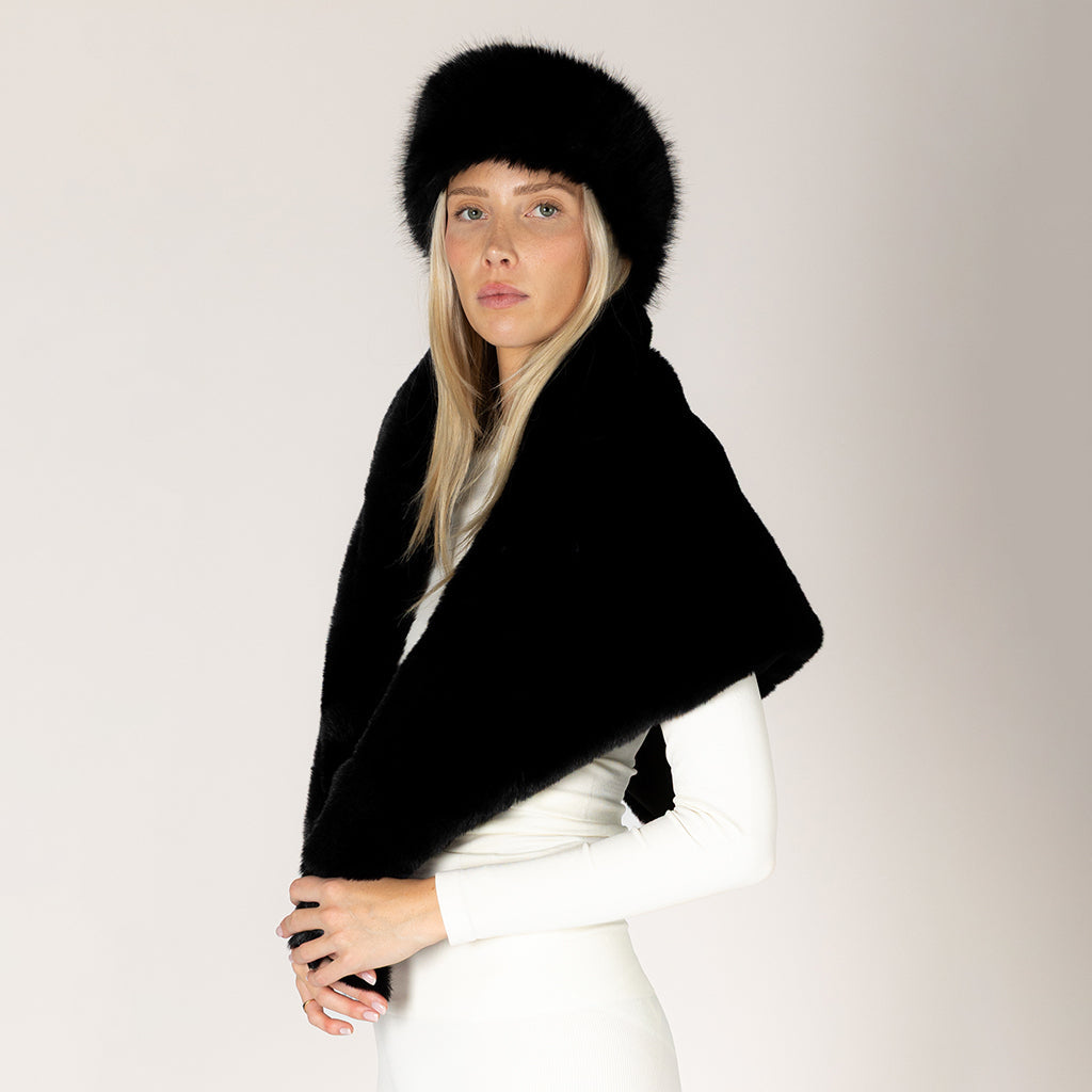 Luxe Triangle Faux Fur Scarf Black