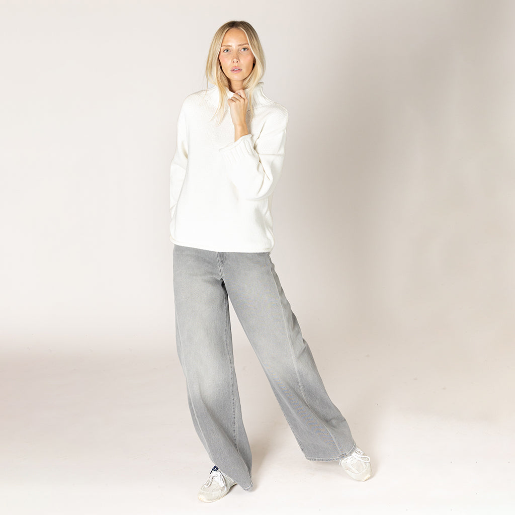 Cotton Chunky Mock Sweater Soft White