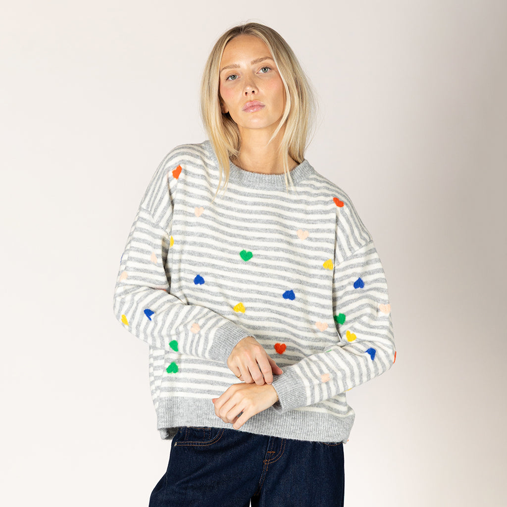 Heart Stripe Sweater Greige