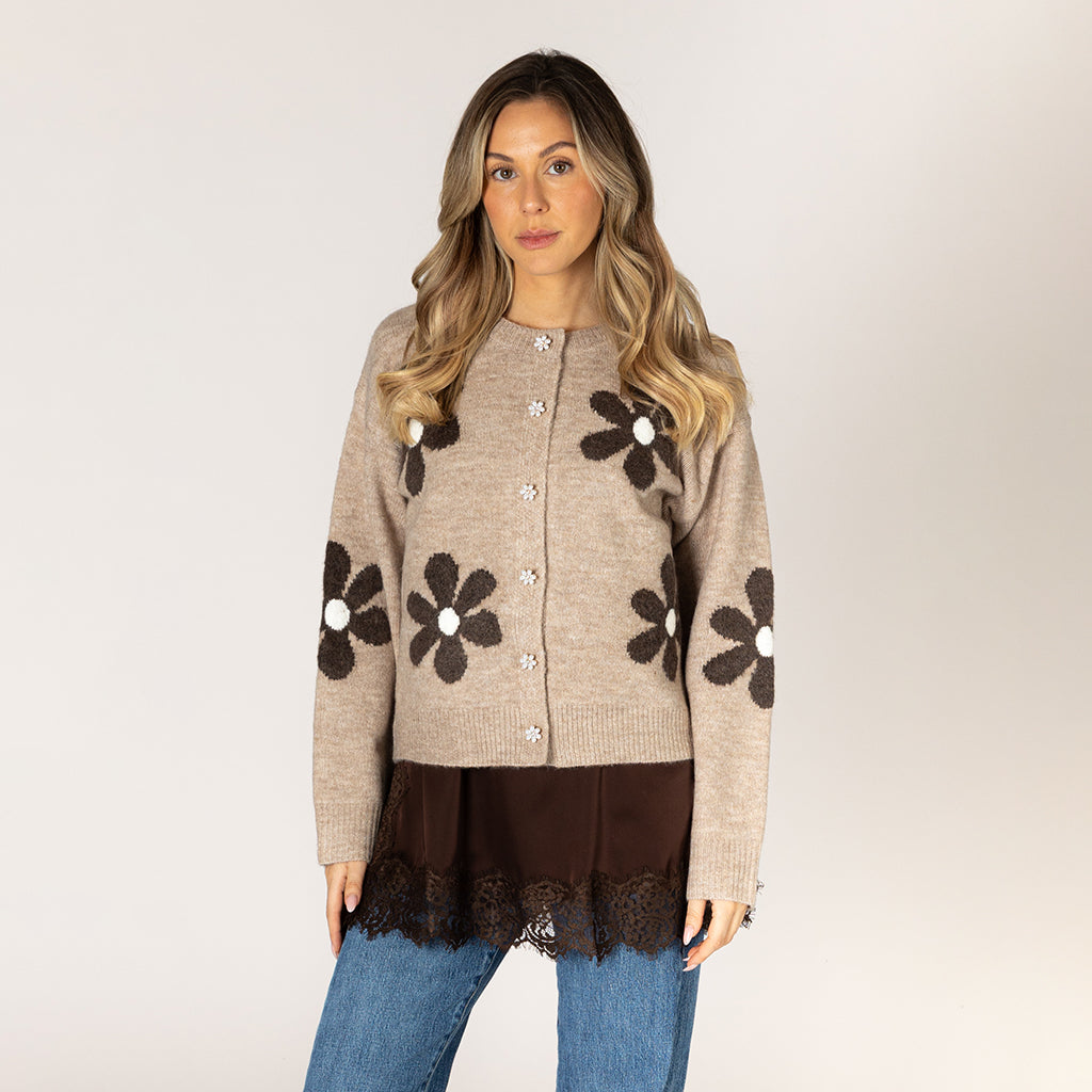 Flower Cardi Putty Coconut