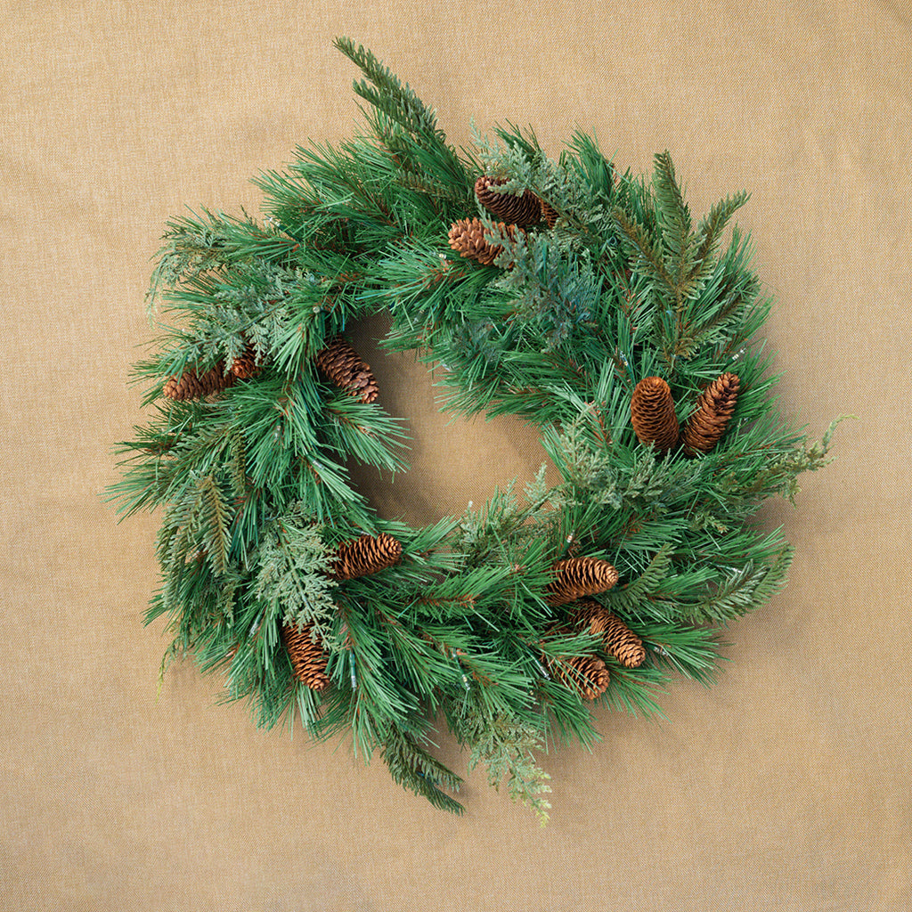 48" Cedar Fir Pre-Lit Mixed Wreath