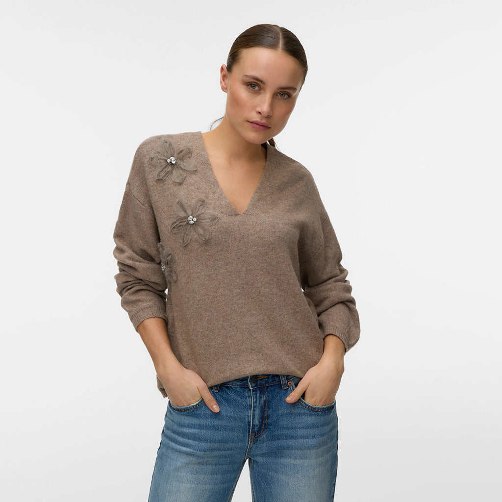Vero Moda Smeralda V-Neck Pullover Fossil