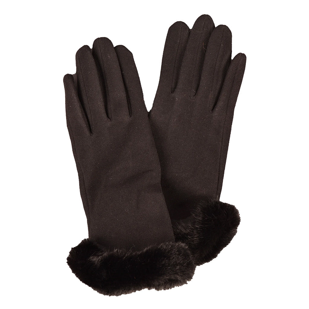 Faux Fur Trimmed Gloves Black