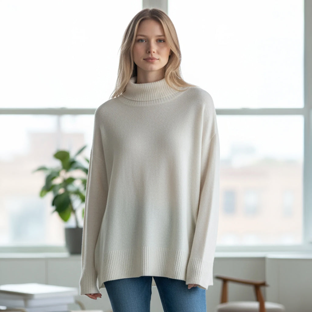 Rib Mock Neck Sweater Beige