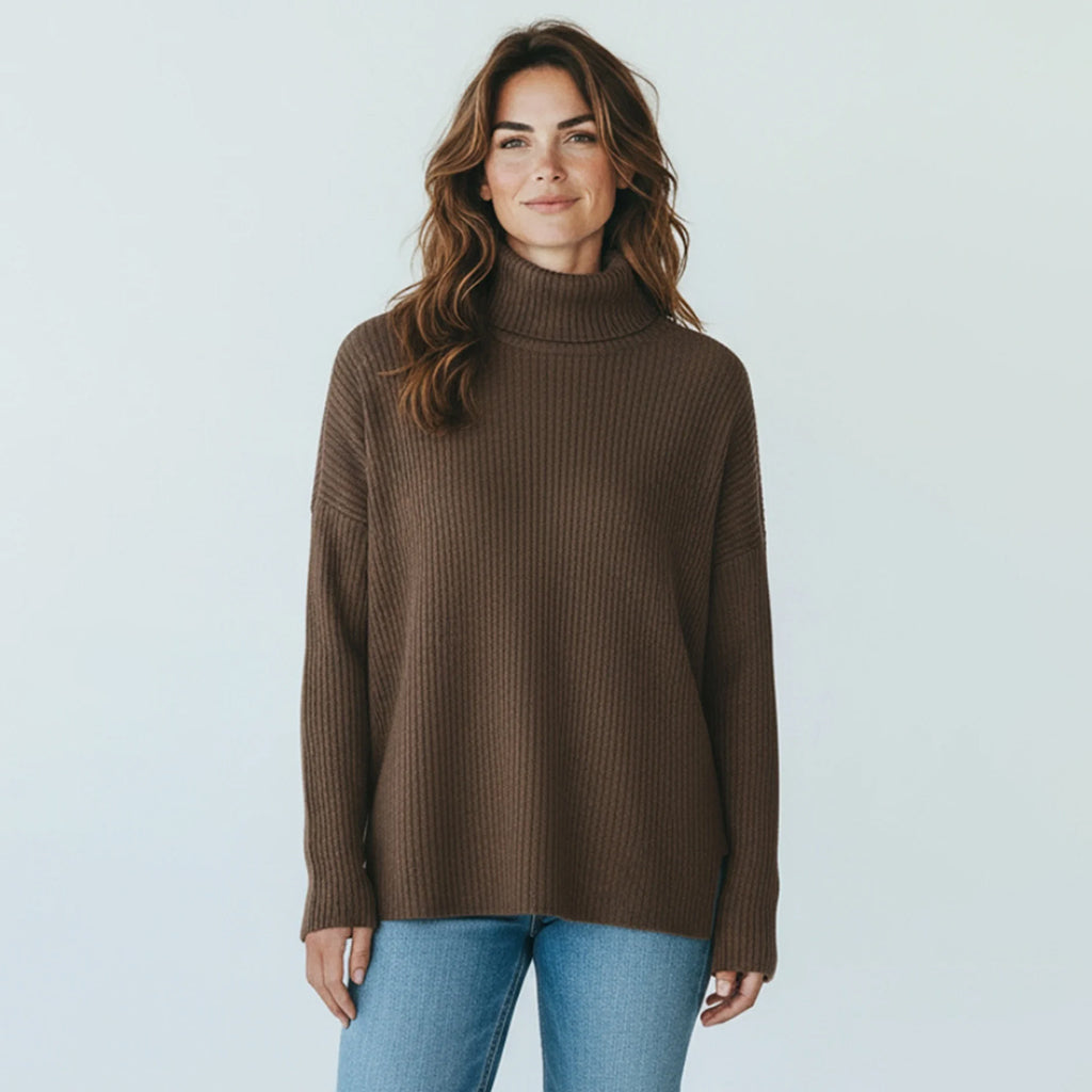 Rib Mock Neck Sweater Brown