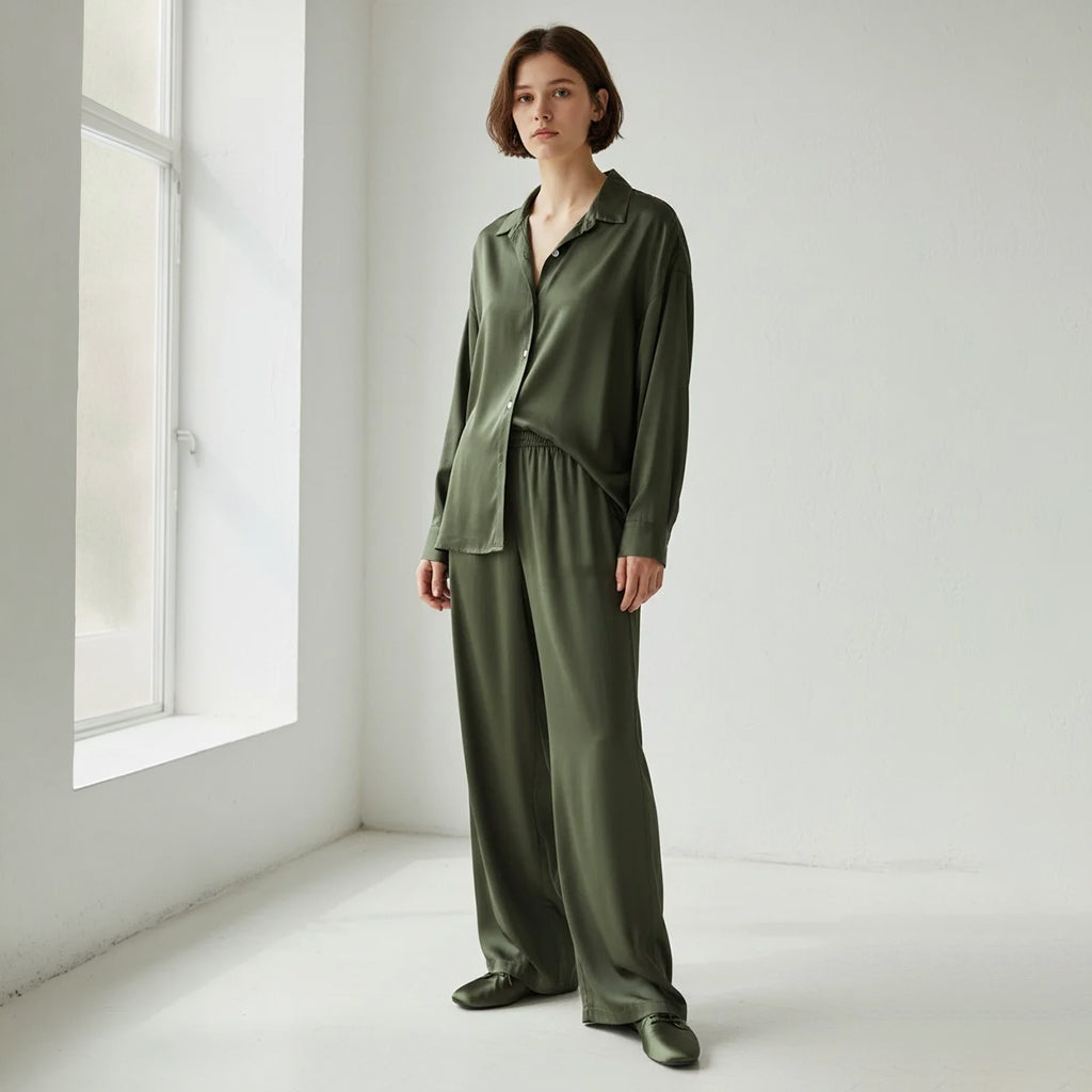 Satin Button Down Shirt Green