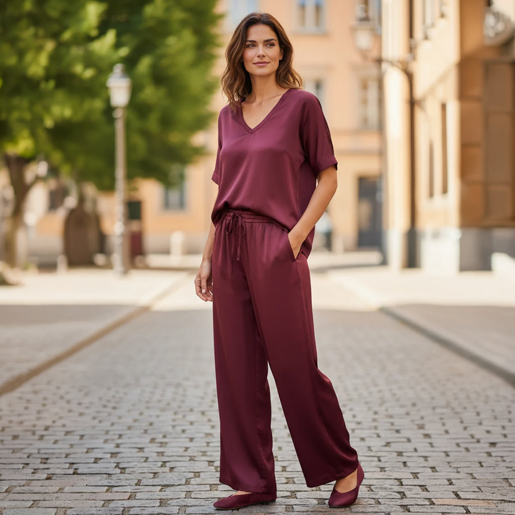 Satin Tie Waist Pant Burgandy
