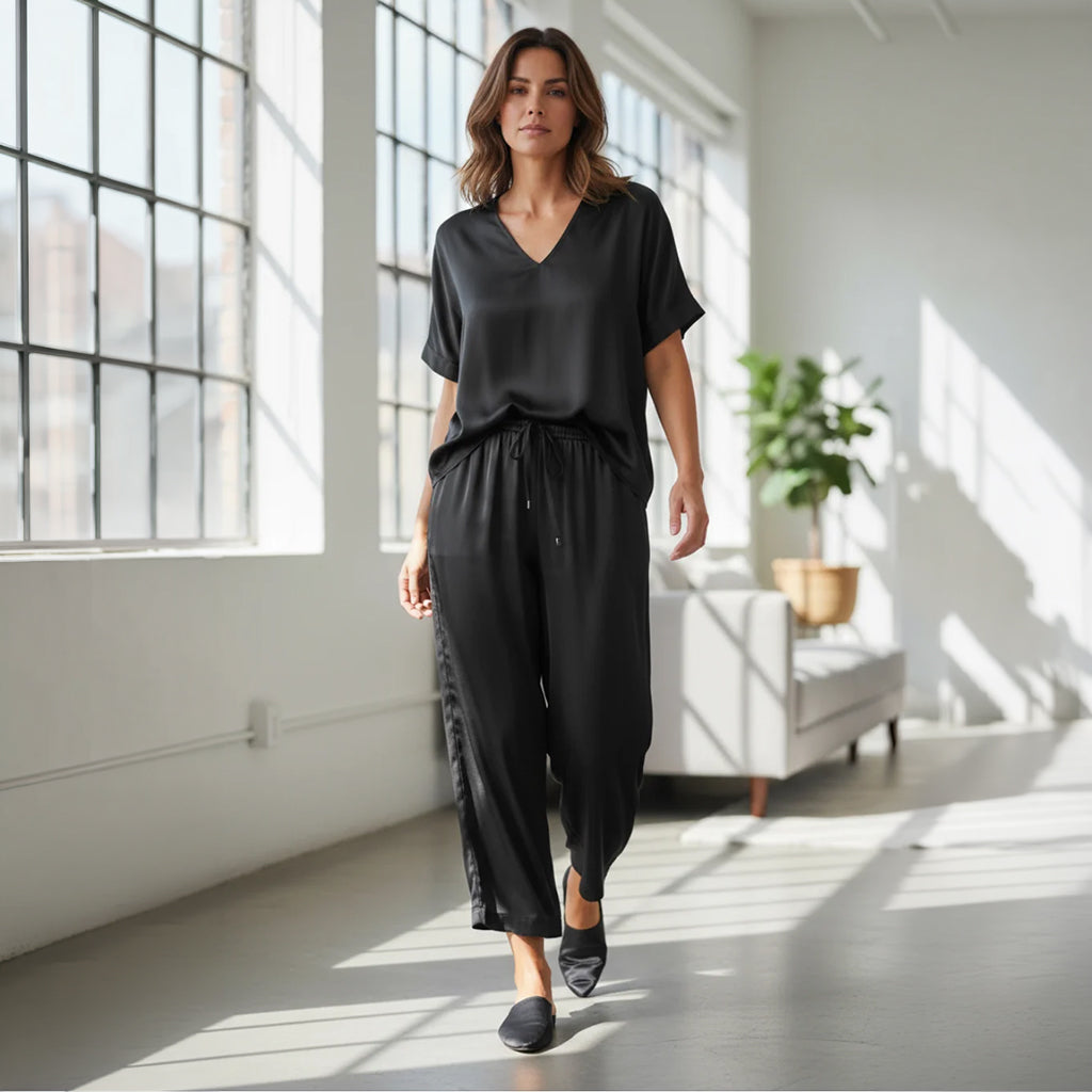 Satin Tie Waist Pant Black