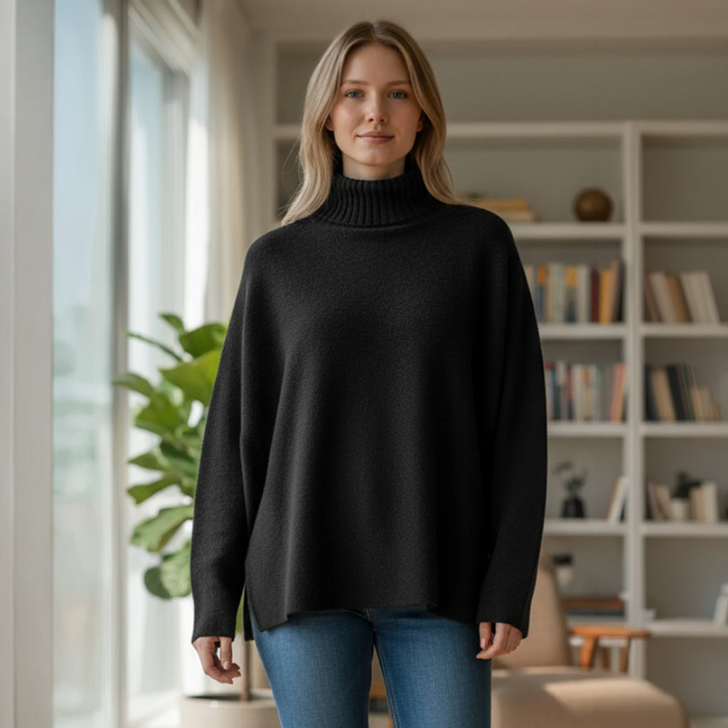 Rib Mock Neck Sweater Black