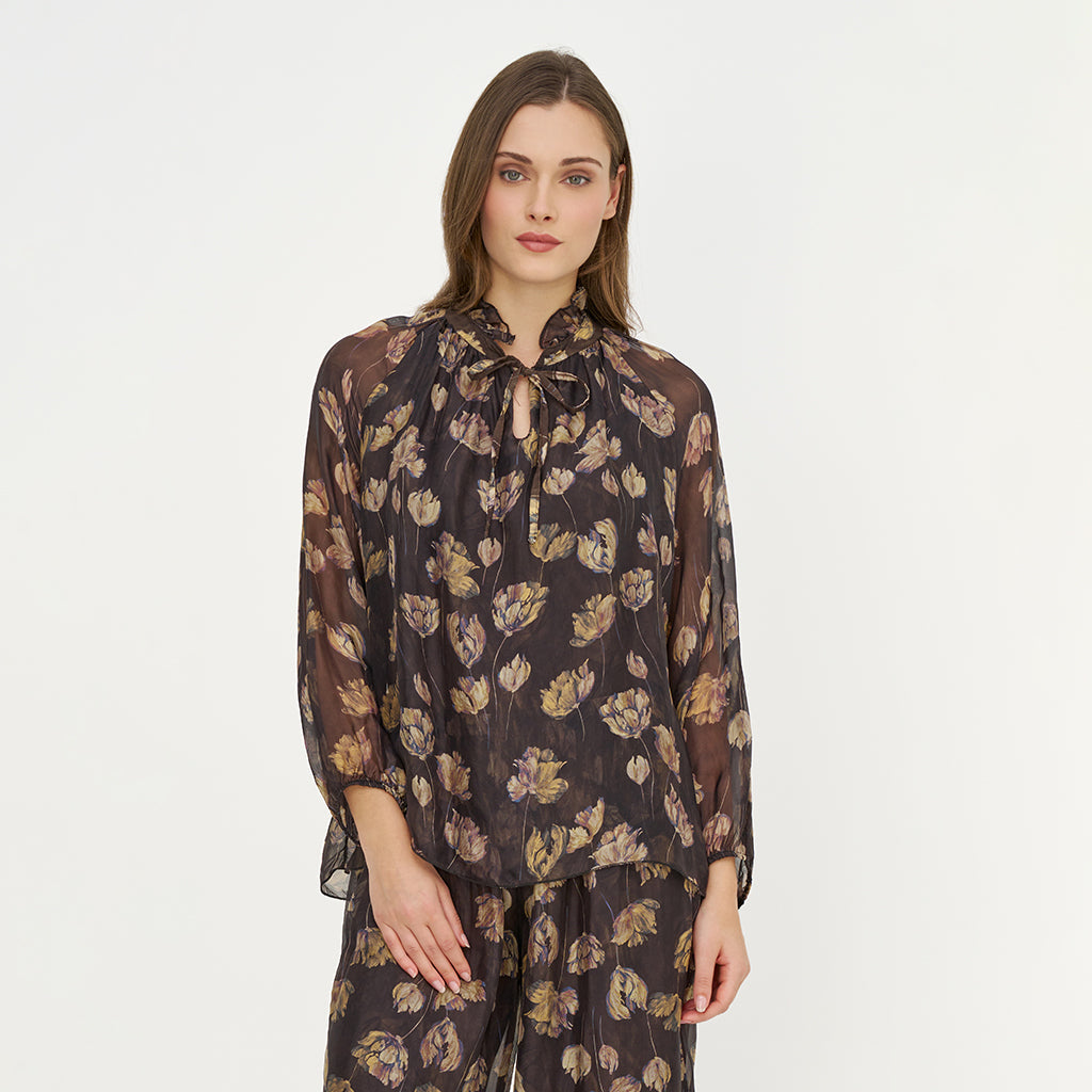 Women's Woven Tunic Walnut Roses