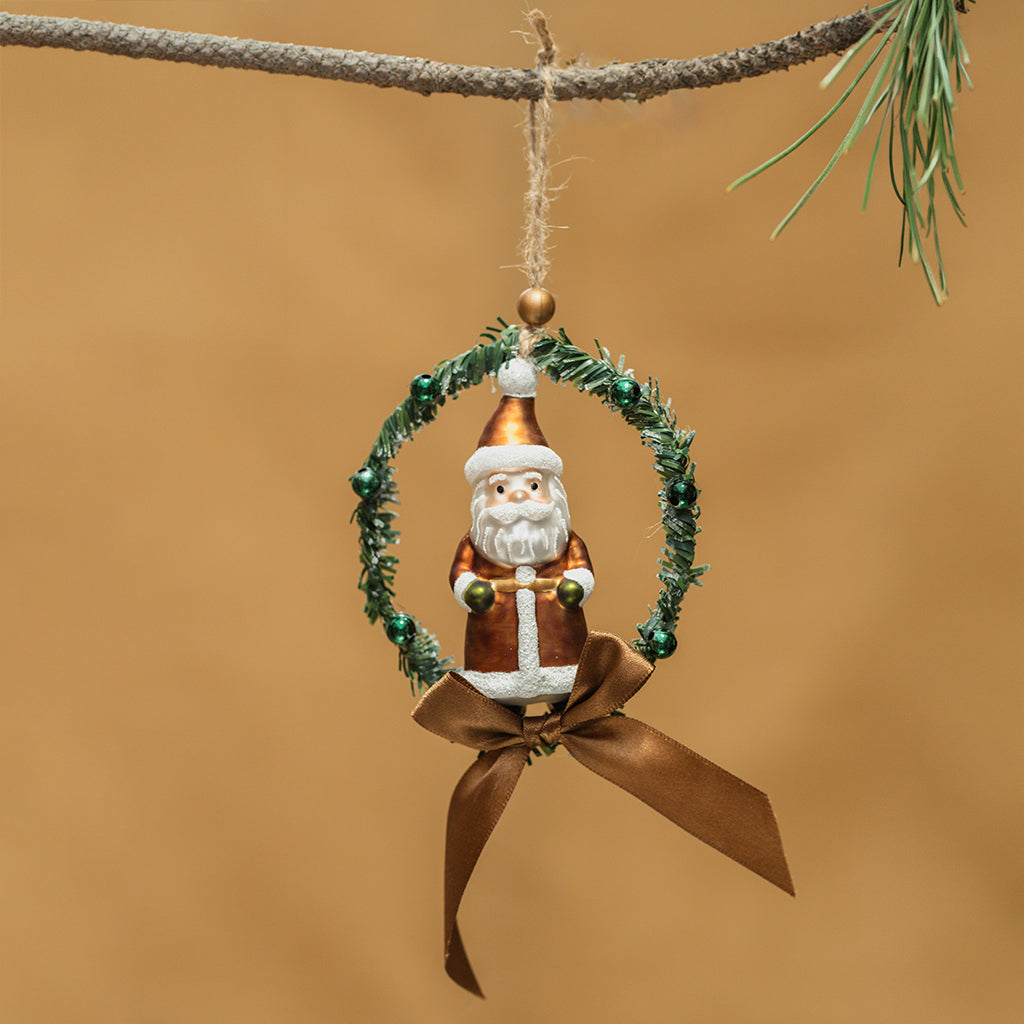 Santa In Wreath Ornament