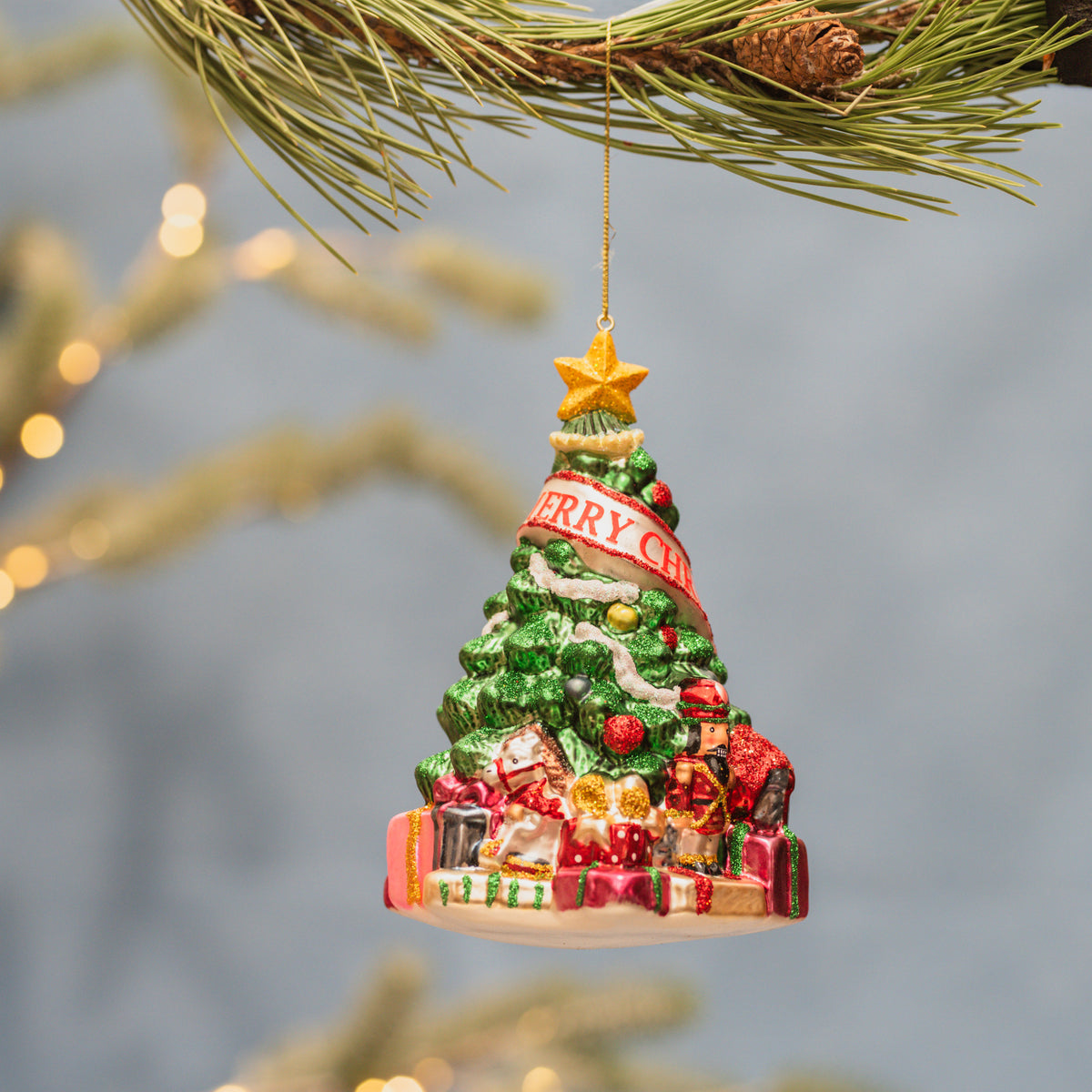 Decorated Christmas Tree Ornament with Gifts 6.5"