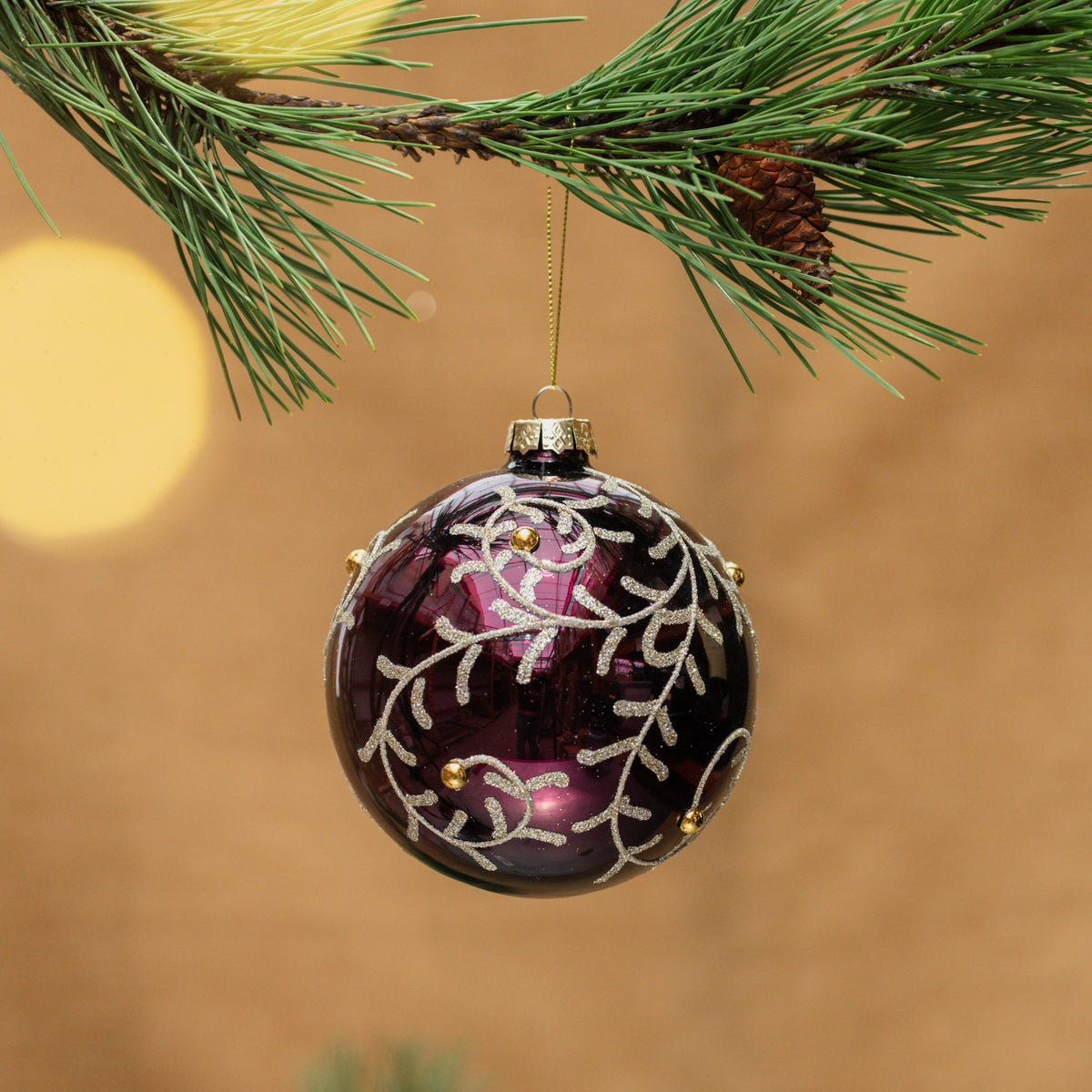 Plum Glass Ornament with Gold Filigree 120mm
